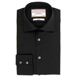 Meticulous BARTON Black Slim Fit  Cotton Shirt - Bottun cuffs. (เสื้อเชิ๊ตสลิมฟิต)