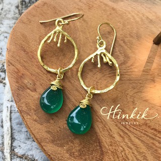 ต่างหูห้อย หินแท้ หินมงคล กรีน อะเวนเจอรีน สีเขียว Dangle earrings with Green Aventurine