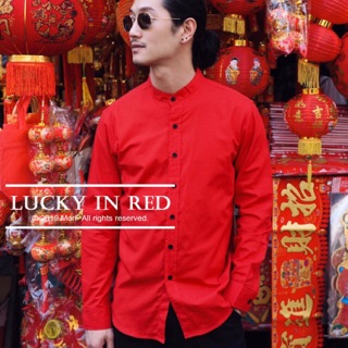 Lucky in Red เสื้อเชิ้ต แขนยาว สีแดงสด