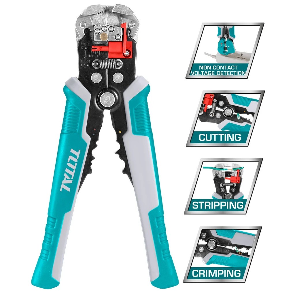 Total คีมอเนกประสงค์ 4 in 1 ขนาด 8 นิ้ว ( ตัด + ปอก + ย้ํา + วัดกระแสไฟ ) รุ่น THT152429 คีม ตัด คีม