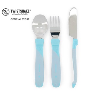 Twistshake Learn Cutlery Stainless Steel ชุดช้อนส้อมสำหรับเด็ก ด้ามจับพลาสติก หัวสแตนเลส (สีฟ้า/Pastel Blue)