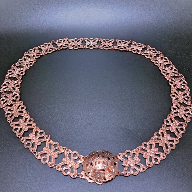 Vintage Jewelry เข็มขัด ชุดไทย สีนาคสีพิ้งโกล ลายไทย ยาว 40 นิ้ว กว้าง 1.5 นิ้ว