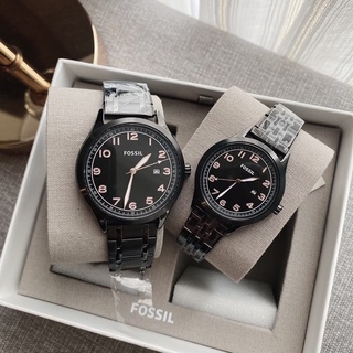 👑ผ่อน0%~แท้100%👑 BQ2471 นาฬิกาคู่ Fossil His and Her Wylie Three-Hand Black Stainless Steel Watch BQ2471SET