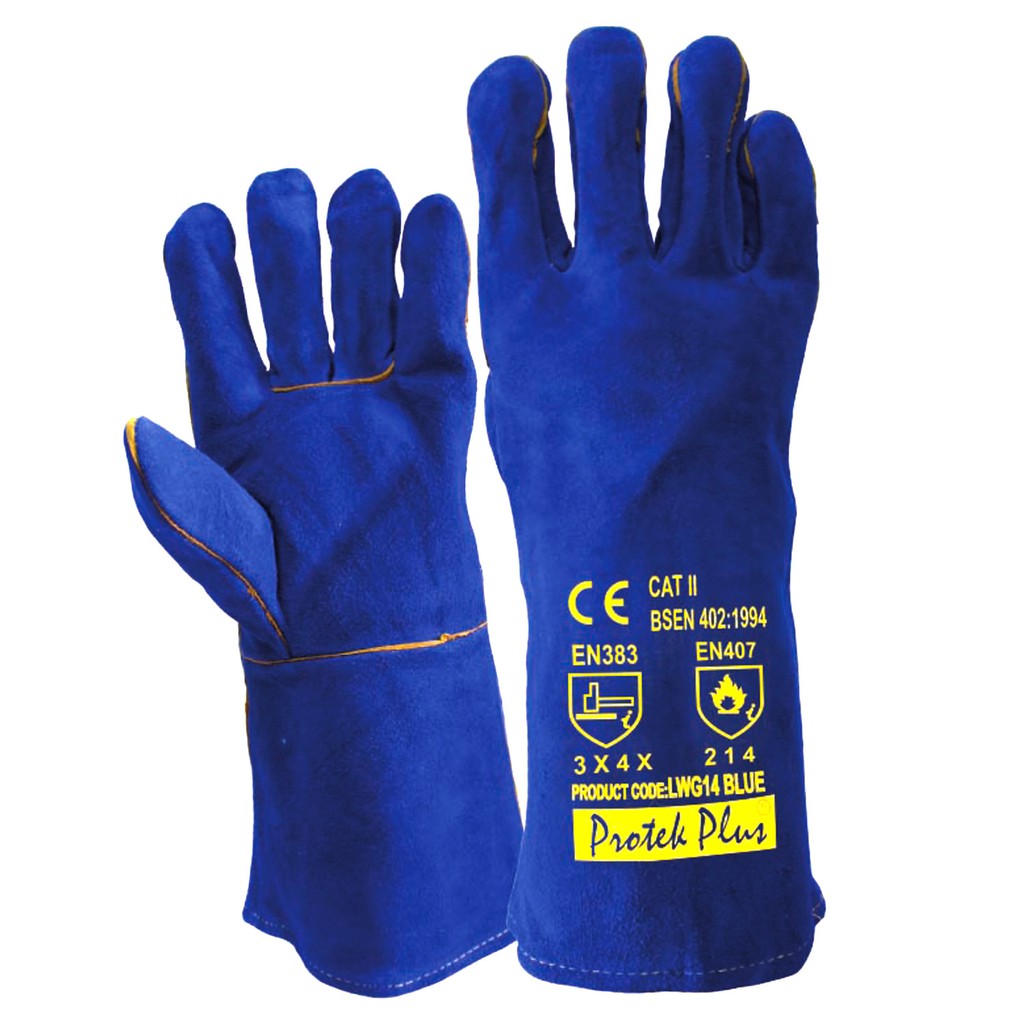 LWG14 BLUE ถุงมือหนังกันความร้อน ถุงมือเชื่อม ยาว 14 นิ้ว สีน้ำเงิน