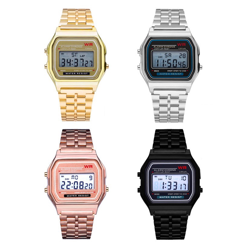 Ss Elegant Mens Womens Retro สแตนเลส LCD นาฬิกาจับเวลากีฬาดิจิตอล - รูปที่ 7