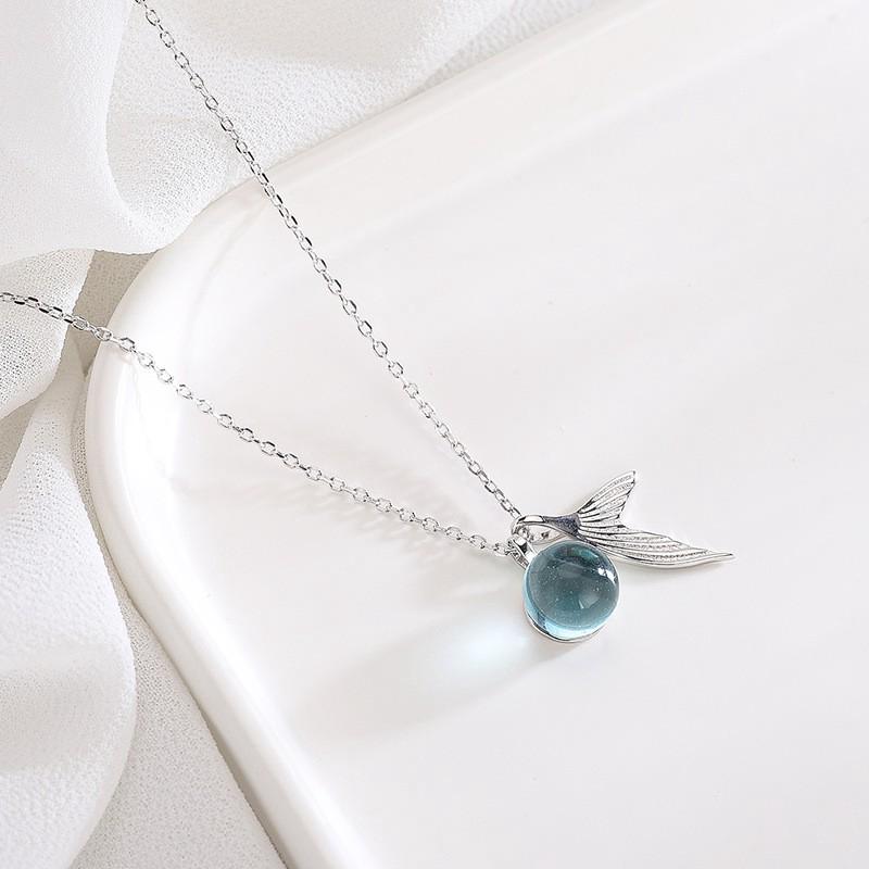 จี้สร้อยคอโซ่ แต่งจี้หางนางเงือก Mermaid Tail Blue Tears Pendant Necklace