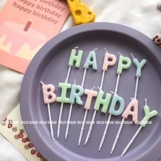 •พร้อมส่ง• เทียนHappy Birthday พาสเทล เทียนวันเกิด เทีนตกแต่งหน้าเค้ก เทียนตกแต่งเค้ก