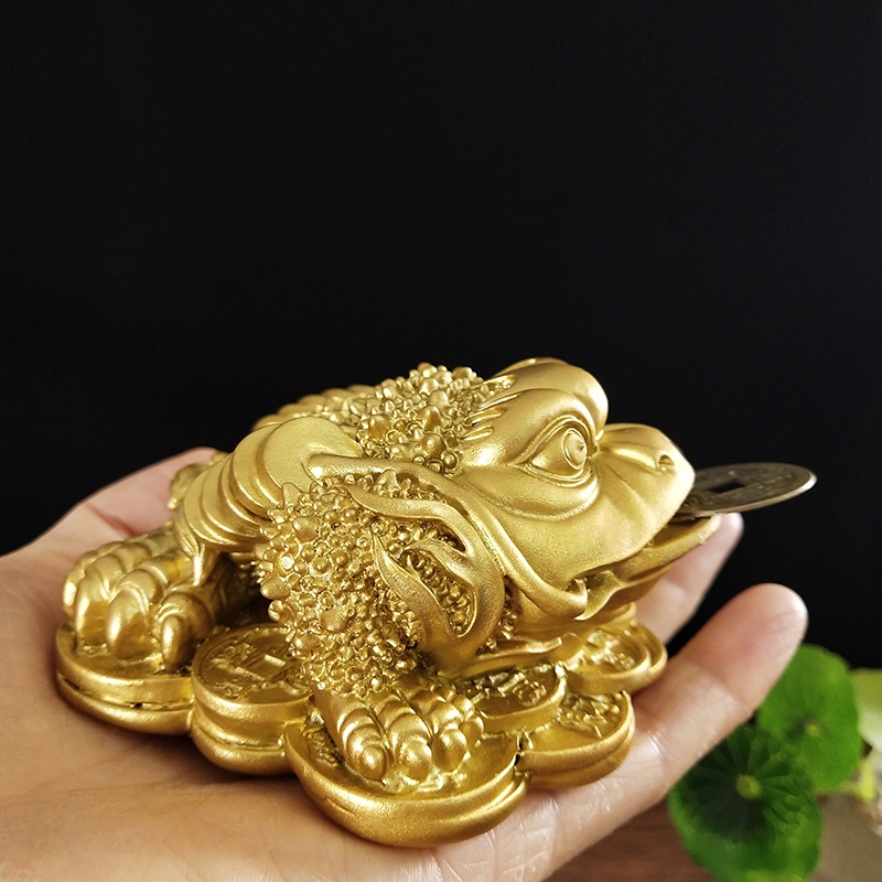 ☍☬Golden Three Legged Toad Frog Statue Sculpture Ornament Buddha Statue Resin Figurines Lucky Gifts Money Coin Home Deco