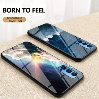 เคสโทรศัพท์กระจกเทมเปอร์สตาร์รี่สกายสำหรับ OPPO Reno4 Reno4F Reno4Pro Reno 4 F 4F Pro A93 CPH2113 CPH2109 SPH2209 CPH2091 4G 5G ฝาหลังแบบแข็งกันกระแทก, ปลอกสีสันสดใสป้องกันรอยขีดข่วน, เคสมือถือลายพระจันทร์และดาวสวยๆ