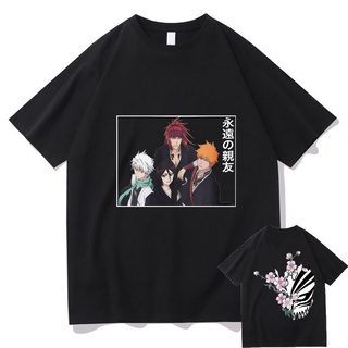 เสื้อยืดผู้ เสื้อยืดผ้าฝ้าย 100% พิมพ์ลายการ์ตูนอนิเมะ Bleach Kurosaki Ichigo แนวสตรีท สองด้าน สไตล์ญี่ปุ่น สําหรับผู้ชา