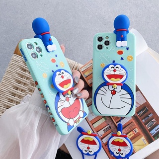 p45  Blue Doraemon Phone Case For Xiaomi Redmi K40 Mi 11 Lite POCO M3 X3 NFC X3 PRO TPU Stand Holder Phone Strap Rope Cover