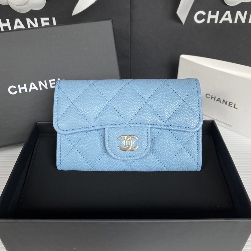 💙new collection✨New! Chanel card holder flap blue caviar lghw holo 32
