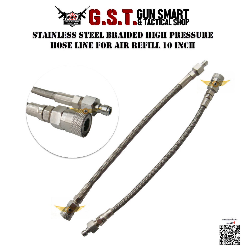 Stainless Steel Braided High Pressure Hose Line For Air Refill 10 Inch