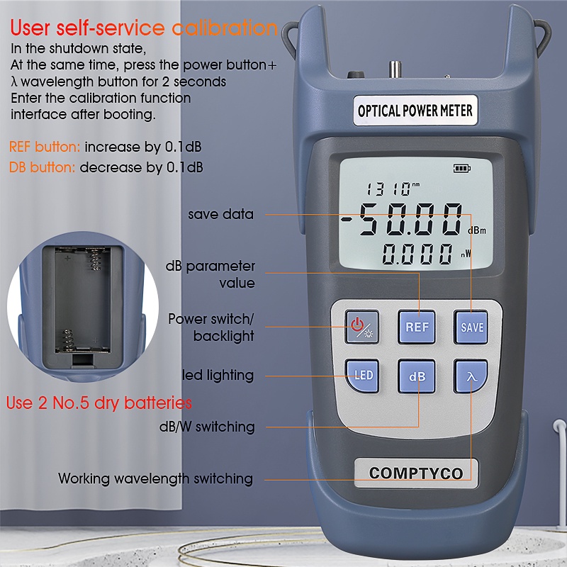 COMPTYCO FTTH Fiber Optical Power Meter AUA-G510A/B Fiber Optical Cable Tester -50dBm~ 26dBm SC/FC C