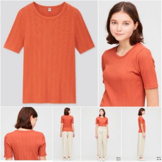 WOMEN Uniqlo เสื้อ คอกลม ผ้าลายนูน แขนสั้น