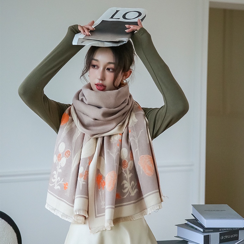 [Xiyanmeiwu] ผ้าคลุมไหล่ ผ้าพันคอ ผ้าแคชเมียร์เทียม ความยาวปานกลาง พิมพ์ลาย ประดับพู่ สไตล์เรโทร ให้ความอบอุ่น สําหรับผู้หญิง 60 * 1 - รูปที่ 3