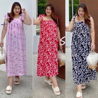 Size up เดรส สาวอวบ เดรสสายเดี่ยว แบบผูกโบว์ ช่วงหน้าอก อก 46” Bigsize Oversize