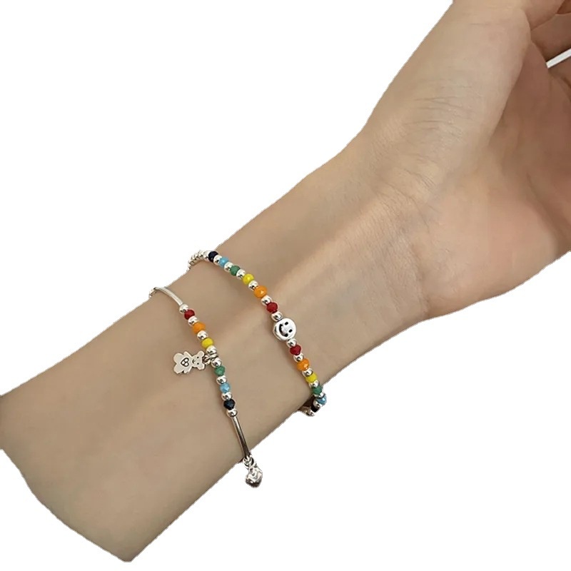 เกาหลี รุ้ง หน้ายิ้ม หมี หัวใจ ลูกปัด สร้อยข้อมือ ยางยืด ลูกปัด และกําไลข้อมือ สําหรับผู้หญิง - รูปที่ 5