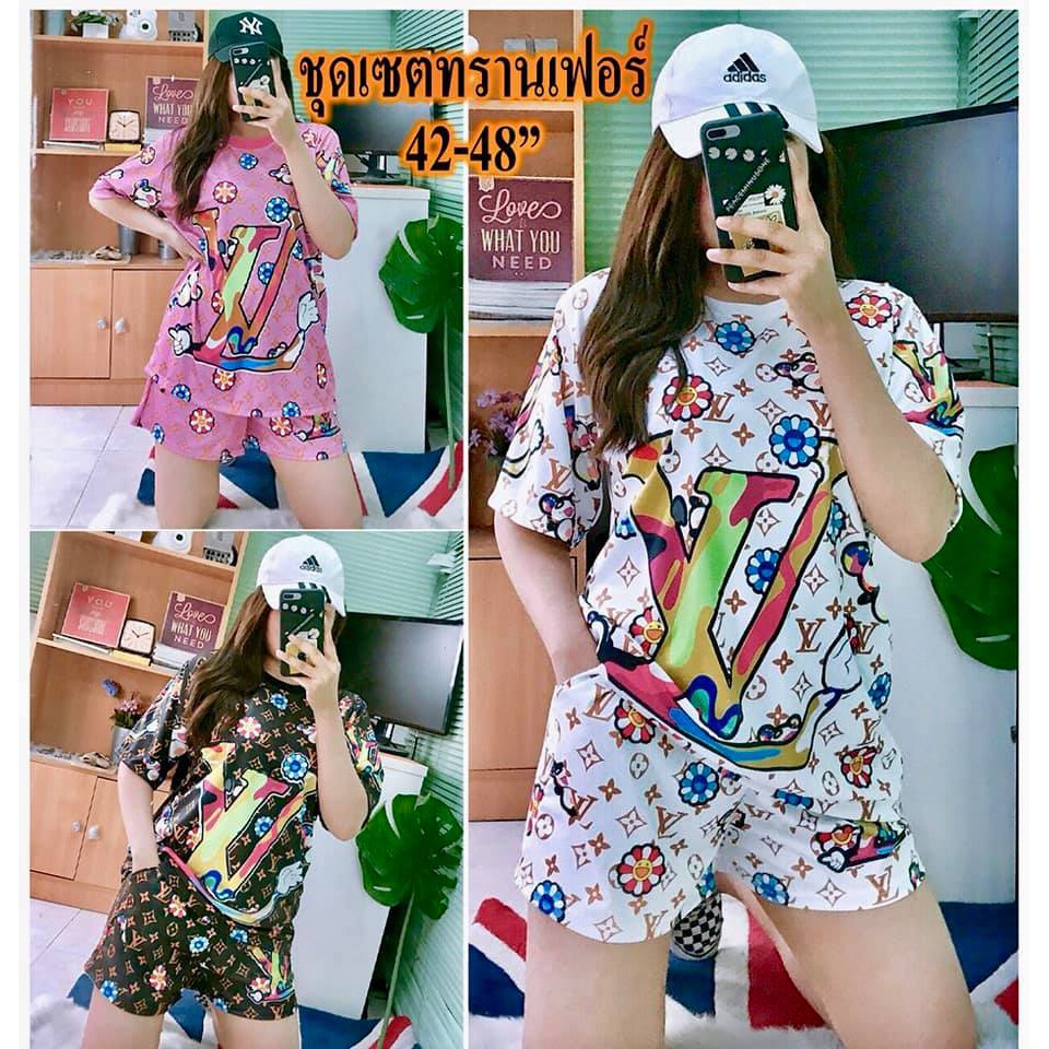 ชุดเซต ขาสั้น สาวอวบ 2 ชิ้น สาวอ้วน แฟชั่น ลาย LV ชุดเซ็ท ชุดเซ็ต ชุดเซท ชุดSet