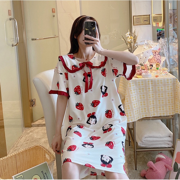 Bshop ชุดนอนกระโปรงคอบัวลายน่ารัก รุ่นQ241