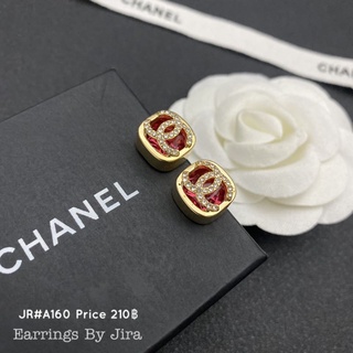 ต่างหู Chanel ชาแนล งานเพชรสีแดง ก้านเงิน 925 ปั้มแบรนด์