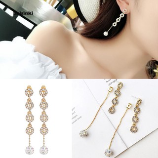 HEL_Fashion Rhinestone Ball Tassel Ear Stud Long Drop Earrings Women Jewelry Gift