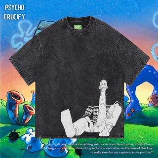 เสื้อยืดโอเวอร์ไซส์เสื้อยืด ขนาดใหญ่ พิมพ์ลาย Psycho Crucify Ryuguji Ken | หินล้างทําความสะอาด | เสื้อยืด พิมพ์ลาย Tokyo