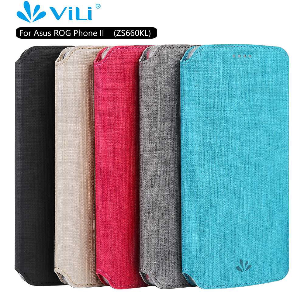 Vili Luxury PU Leather Casing ASUS Rog Phone II ZS660KL Magnetic Flip Cover Rog Phone 2 Fashion Simple Case Card Holder