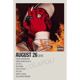 โปสเตอร์ มันวาว พิมพ์ด้านเดียว ขนาด A5 14.8 ซม. x 21 ซม. รูปปกอัลบั้ม August 26th - Post Malone