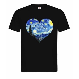 พร้อมส่ง เสื้อยืดคอกลม แขนสั้น ผ้าฝ้าย 100% พิมพ์ลาย The Starry Night Van Gogh Heart หลากสี แฟชั่นฤดูร้อน สําหรับผู้ชายส