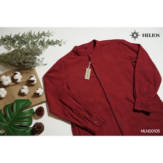 เสื้อแขนยาวลำลอง สีแดง Mens casual mandarin collar shirt long sleeve