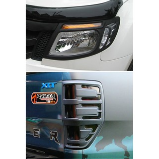 ชุดครอบไฟหน้า+ท้าย รถกระบะ ฟอร์ด เรนเจอร์ ปี 2012-2015 สีดำด้าน FORD RANGER PX T6 ครอบไฟรถยนต์ ของแต่งฟอร์ด ราคาถูก
