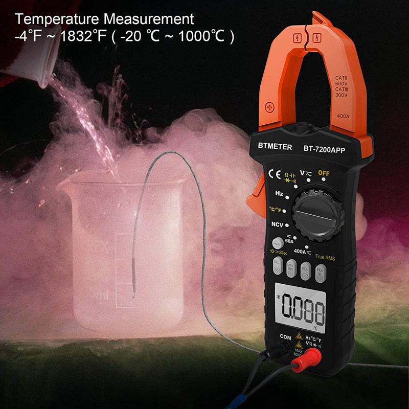 BTMETER BT-570S-APP Digital Clamp Multimeter - 6000 Counts TRMS Voltage Tester With App Control