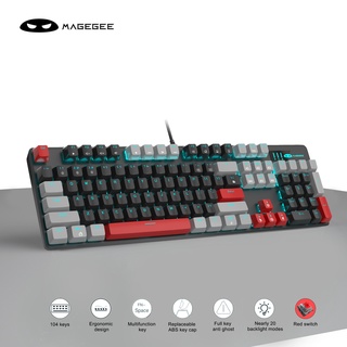 Magegee Mk-Storm Mechanical Gaming คีย์บอร์ดเล่นเกม 2021 สีฟ้า / สีแดง 104 ปุ่มมีไฟ Led สําหรับเล่นเกม