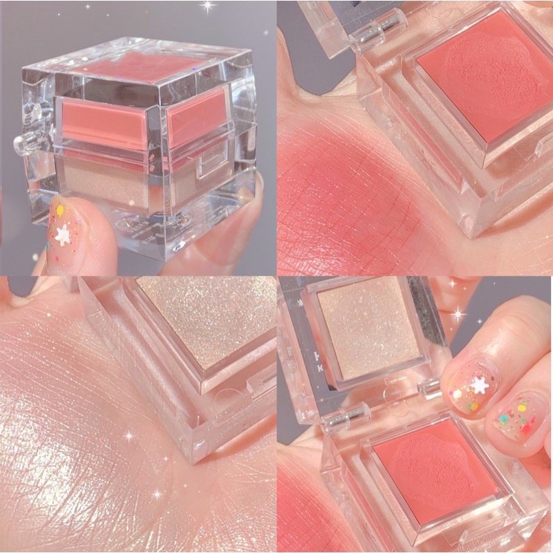 E.06 บรัชออน ไฮไลท์+ บลัชออน2 in 1อายนักเรียนแต่งหน้าเปลือยสดใสสีผิว กันน้ำ ธรรมชาติยาวนาน มันฝรั่งบด บลัชออน E.06