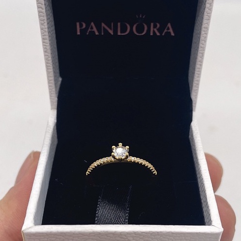 Pandora แหวนเงินแท้ 925 ประดับเพชรโมอิส ทอง 14k สําหรับผู้หญิง