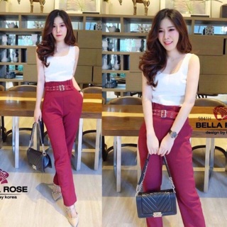 5841 Set2 ชิ้น เสื้อกล้ามสีขาว คอเหลี่ยม+กางเกงขายาวเอวสูง