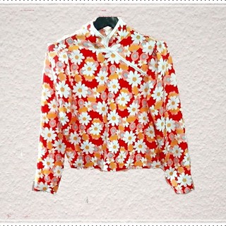 เสื้อตรุษจีน เสื้อกี่เพ้า แขนยาว ลายดอก