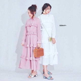 👗Pfashion [ส่งไว!!🚛] P8394  แม็กซี่เดรสแขนยาวระบายชั้น  long sleeve maxi dress