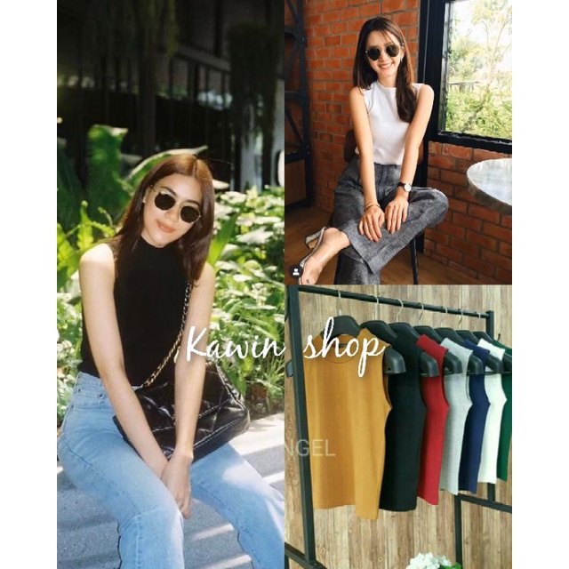 พร้อมส่ง🌸#Topshop เสื้อแขนกุดคอปีน ทรงพอดีตัว ผ้าcotton ใส่สบาย🌸งานป้าย
