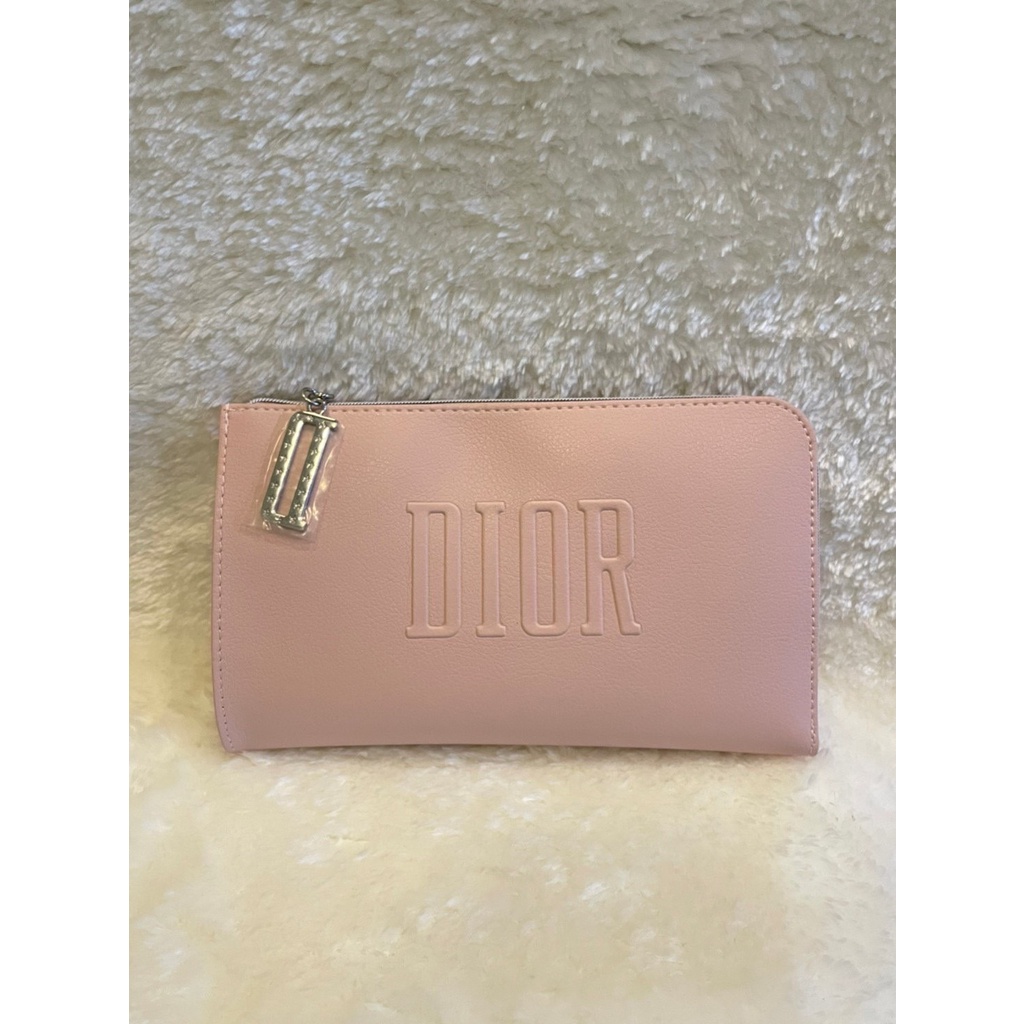 Christian Dior Pouch Cosmetic Bag Pink With "D" Silver Charm ของแท้ 100%