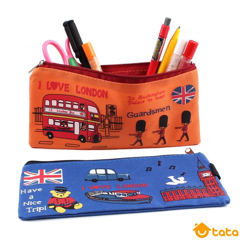 Stationery Pencil Bag Pen Case Cartoon London Style Zipper Cosmetic Pouch Coin Purse Shopee Thailand