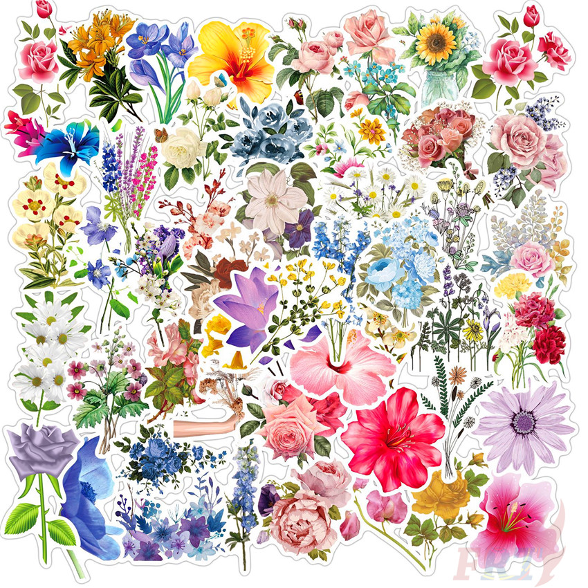 ❉ A Bunch of Flowers for You Stickers ❉ 50Pcs/Set DIY Fashion Waterproof Doodle Decals Stickers