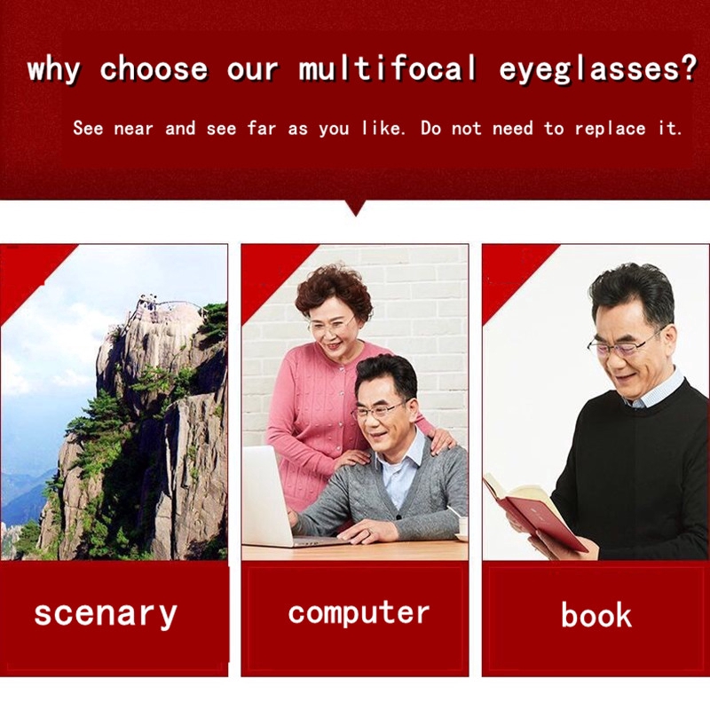 ไทเทเนียมโลหะโปรเกรสซีฟ Multifocal แว่นอ่านหนังสือผู้ชายผู้หญิงป้องกันแสงสีฟ้าที่มีคุณภาพสูงแว่นขยายเบาแว่นสายตายาว - รูปที่ 7