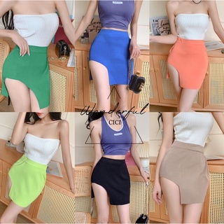 Cici(NO.2373)กระโปรงไหมพรมทรงเอ เว้าข้างสีสดใส ต้อนรับซัมเมอร์