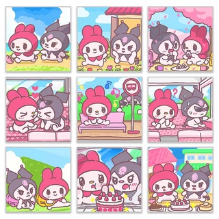 Drofe ภาพวาดสีน้ํามันบนผ้าใบ ตามตัวเลข ลายการ์ตูน Kuromi&amp;My Melody 40*40 ซม. DIY สําหรับเด็ก ตกแต่งบ้าน ของขวัญ