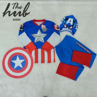 🌟ชุดเด็ก Set กัปตันอเมริกา(Captain America) เสื้อ+กางเกง+ผ้าคลุมหัวลายกัปตัน+โล่กัปตันอเมริกา🌟