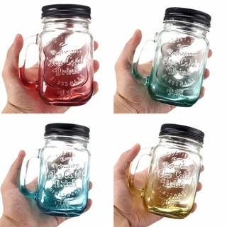 แก้ววินเทจ 2 สี Vintage GlassTwo Tone มีหูจับ ฝาลายจุด ขนาด 500 ml.คละสี 1 ใบ