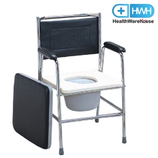 เก้าอี้นั่งถ่าย เหล็กชุบ โครเมียม พร้อมถัง มีพนักพิง FS893 Commode Chair