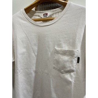 เสื้อยืดผ้าฝ้าย เสื้อยืดสีขาวมือสอง VINTAGE BEN DAVIS BLANK WHITE POCKET TEE Size L มือ2